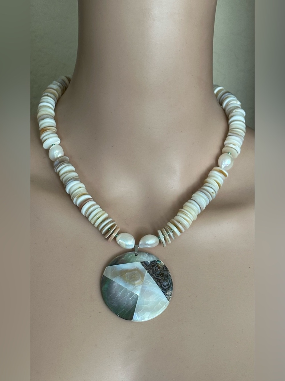20 inch cream color shell bead necklace